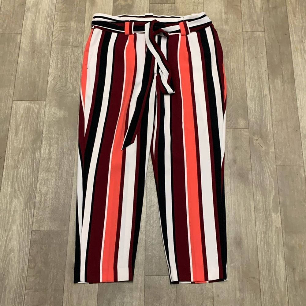 Womens Express Striped High Rise Ankle‎ Career Business Work Pants